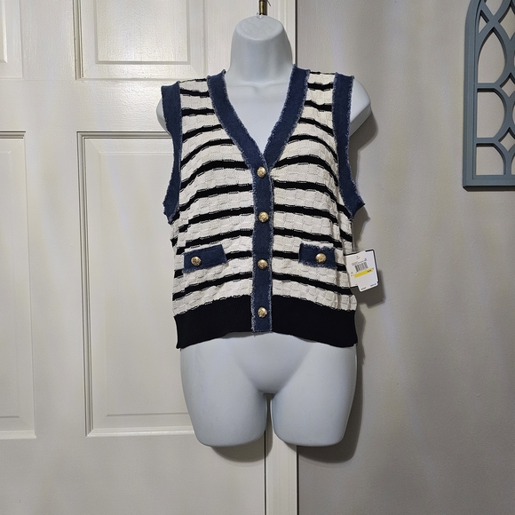 Striped Navy and White Kids Vest - Picture 1 of 5